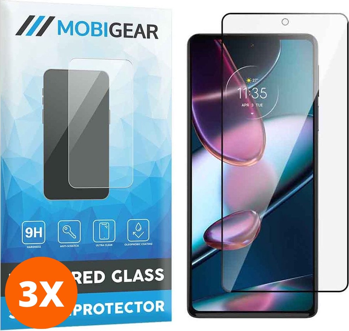 Mobigear Screenprotector geschikt voor Motorola Edge 30 Pro Glazen | Mobigear Premium Screenprotector - Case Friendly - Zwart (3-Pack)