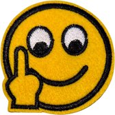 Emoji Smiley Fuck You Middelvinger Strijk Embleem Patch 6.2 cm / 6.2 cm / Geel Zwart Wit