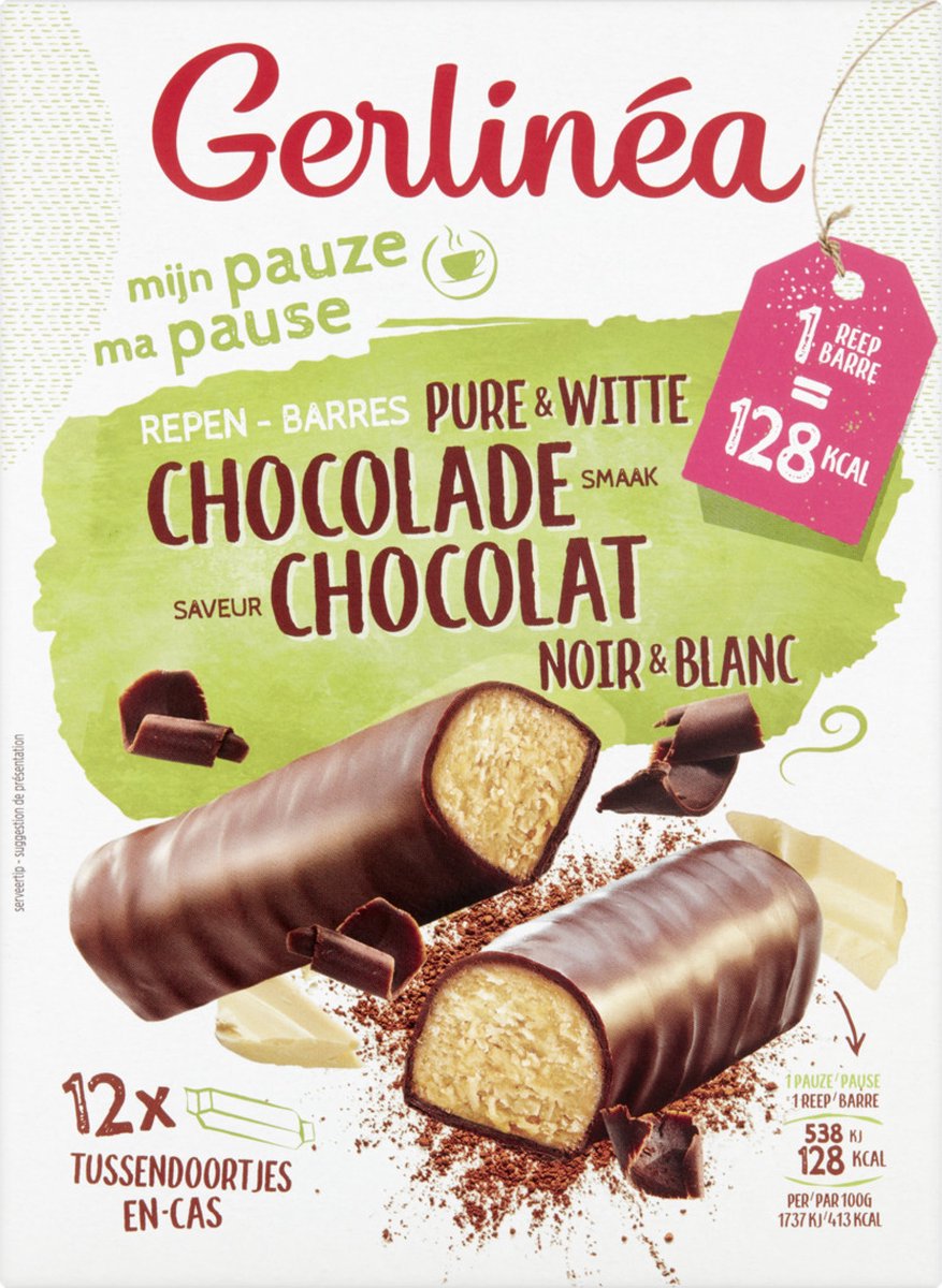 Goedkoopste Gerlinea Mijn Pauze Maaltijdrepen - Pure & Witte Chocolade - 12 stuks