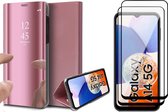 Hoesje geschikt voor Samsung Galaxy A14 - 2x Screen Protector FullGuard - Book Case Spiegel Roségoud & Screenprotector