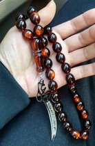 Tasbih Ambre Perles Imam Ali Épée - Natuursteen - Perle De Prière Musulmane - Perles Rondes - Tesbih - Allah - Cadeau Islamique Tasbeeh