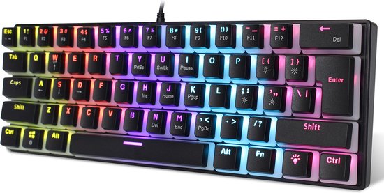 HXSJ L700 RGB bedrade mechanisch gaming toetsenbord - QWERTY - TKL - 61 Keys - Blue Switch - Pudding Keycaps - Zwart