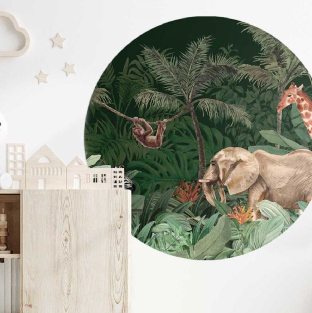 Behangcirkel 60cm Studio Wallz - Jungle dieren donkergroen