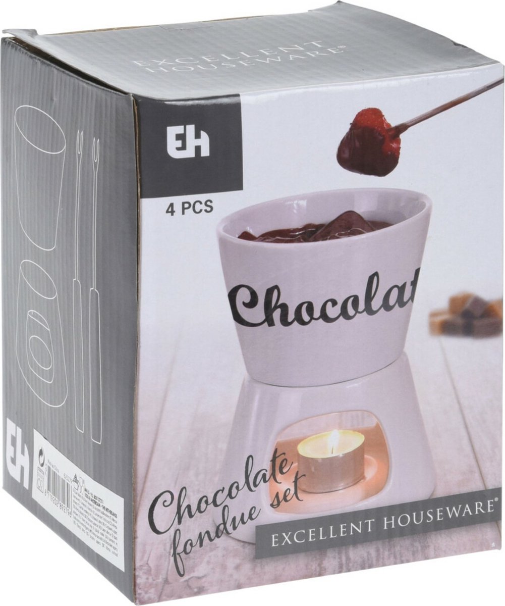 Excellent Houseware Chocoladefondue - 12,5 x 15,5 cm - wit - met vorken - porselein - moederdag - cadeau – foto 3