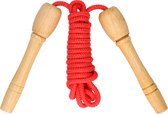 Kids Fun Springtouw speelgoed met houten handvat - rood - 240 cm- buitenspeelgoed