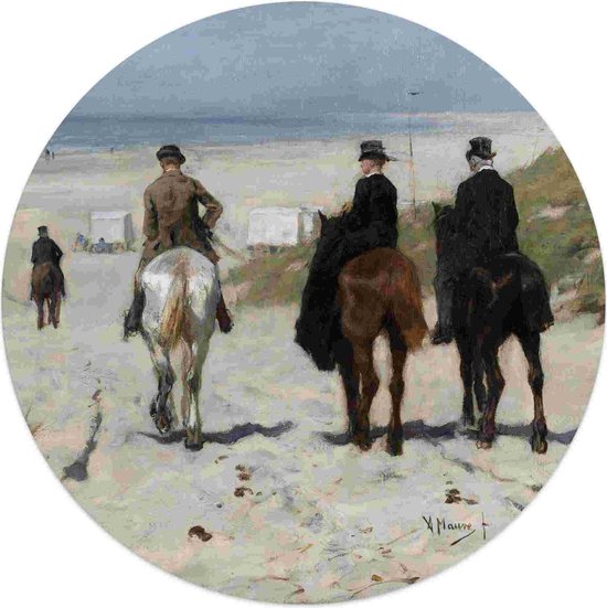 Glasschilderij Anton Mauve Morgenrit langs het strand Ø 50 cm