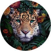 Glasschilderij Jungle luipaard Ø 50 cm