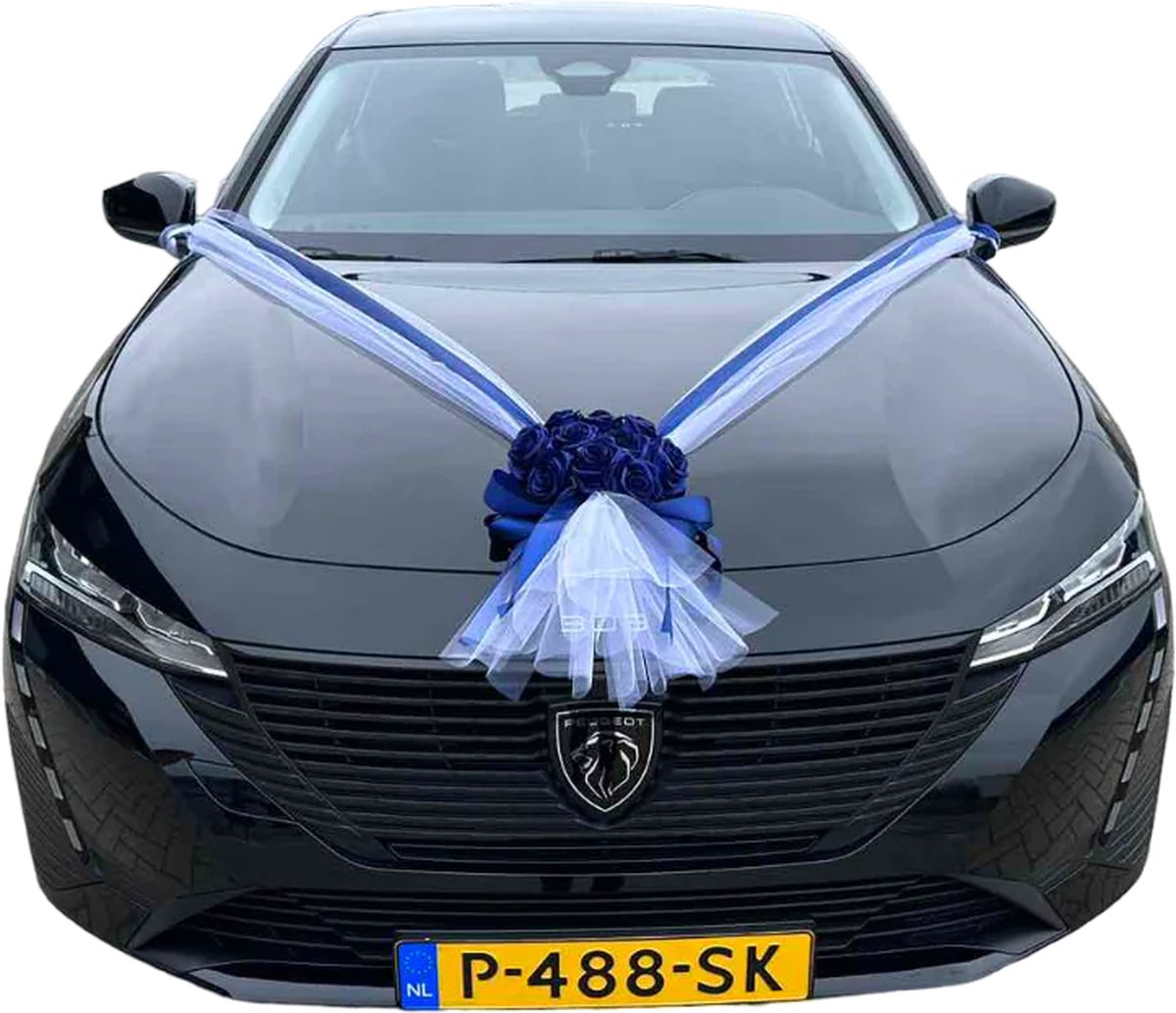 AUTODECO.NL -ALMA ROYAL BLAUW Luxe trouwauto decoratie - bruiloft auto decoratie - huwelijks autodecoratie - trouwen decoratie - trouwauto versiering