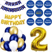 27-delige Happy Birthday decoratie set 2 met slingers, ballonnen en buttons blauw met goud - 2 - tweede - verjaardag - birthday - ballonnen - slinger - goud - blauw