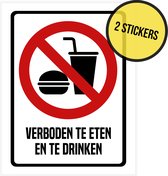 Pictogram/ sticker | "Verboden te eten en te drinken" | 19 x 25 cm | Verbodsbord | No food/ No drinks | Retail | Winkel | Nederlands | Vlaams | Shopping | Hotel | 2 stuks