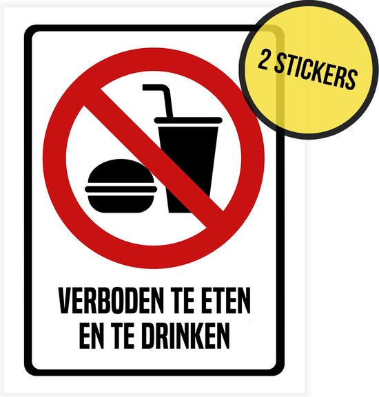 Pictogram/ sticker | "Verboden te eten en te drinken" | 19 x 25 cm | Verbodsbord | No food/ No drinks | Retail | Winkel | Nederlands | Vlaams | Shopping | Hotel | 2 stuks