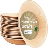 HAAGO 20 Bols en feuille de palmier (425 ml, ronds) Plats biodégradables - Vaisselle de pique-nique et d'extérieur respectueuse de l'environnement - Passe au micro-ondes
