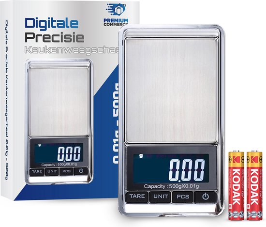 Precisie Weegschaal Keuken Digitaal - 0 01 tot 500 gram - Incl. batterij! - Premium Commerce