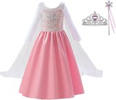The Better Merk - Robe de princesse fille - Rose - taille 128/134 (140) - vêtements de carnaval - cadeau fille - vêtements d'habillage - robe - habillage fille avec couronne - baguette magique
