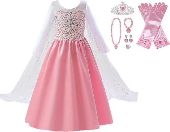 Prinsessenjurk meisje - Elsa jurk - Prinsessen speelgoed - Het Betere Merk - Roze jurk - Prinsessen verkleedkleding - maat 116/122 (130) - carnavalskleding - cadeau meisje - verkleedkleren - kleed - verkleedkleding meisje