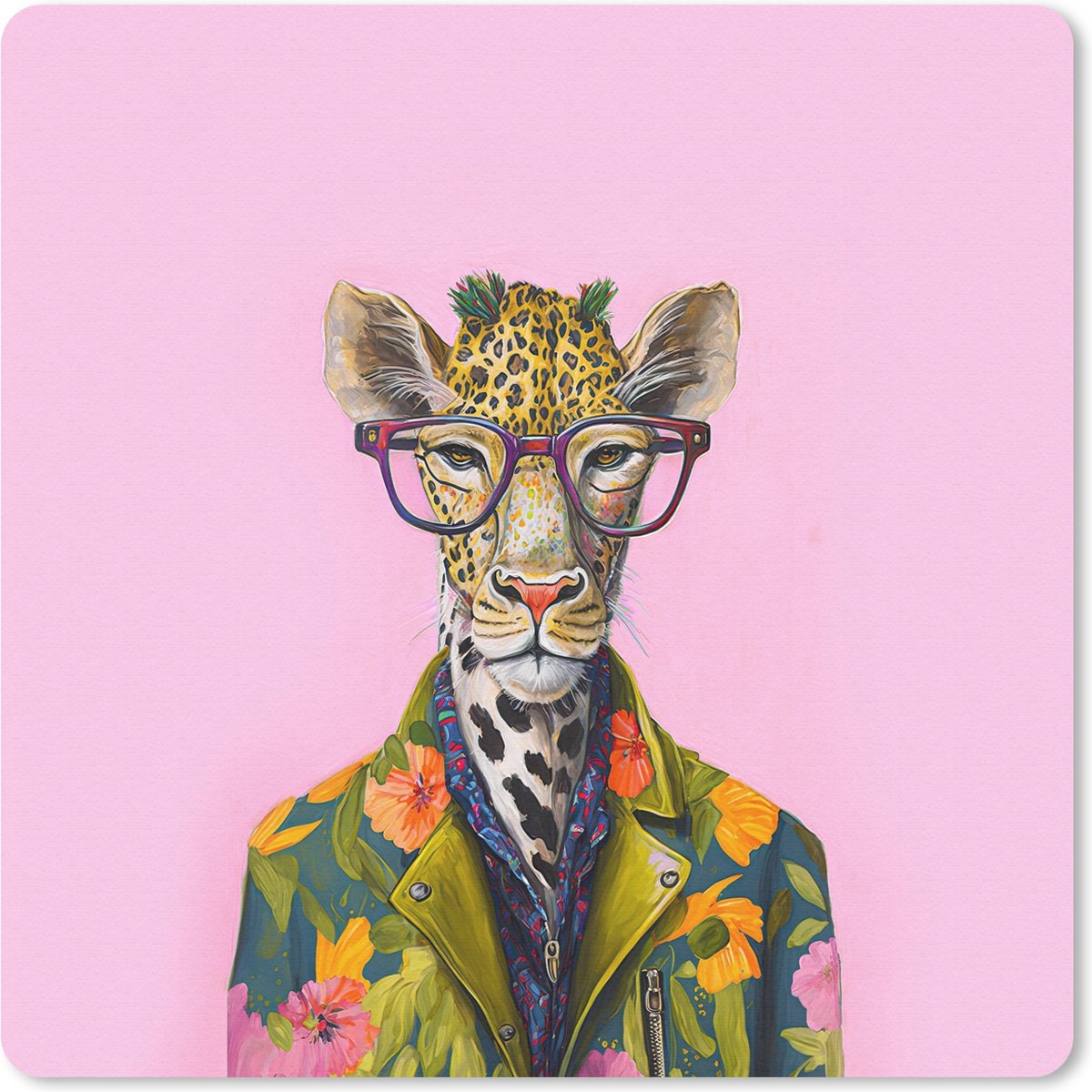 Muismat 30x30 cm - Mousepad Dieren - Giraffe - Bril - Bloemen - Muismatten