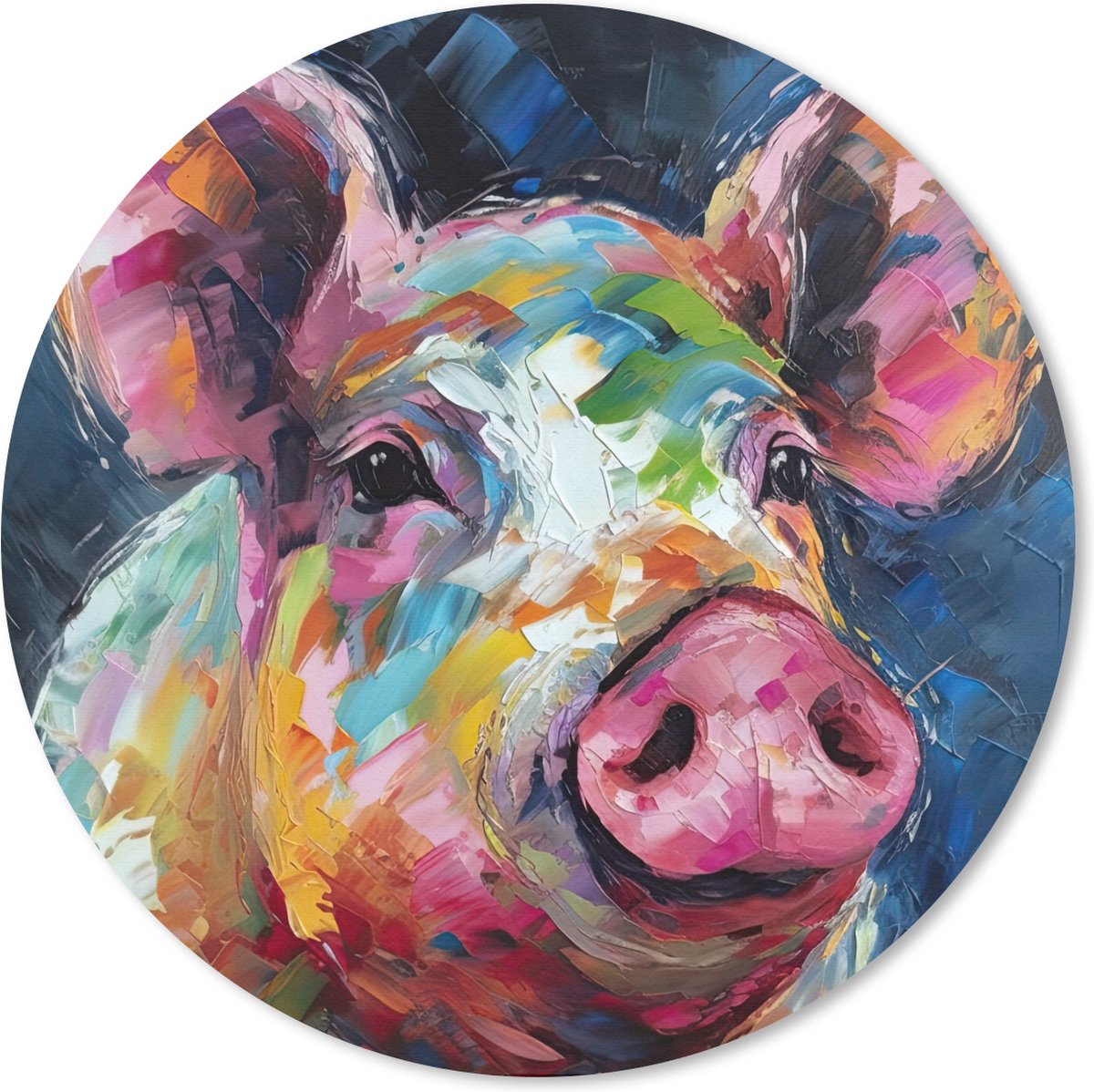 Muismat rond 30x30 cm - Mousepad Varken - Olieverf - Dieren - Kunst - Ronde muismatten