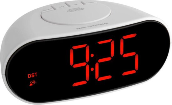 Mebus Draadloze wekker met temperatuurweergave, datum, reisformaat, werkt op batterijen, snooze-wekker, groot display, met verlichting, kleur: wit, model: 25610