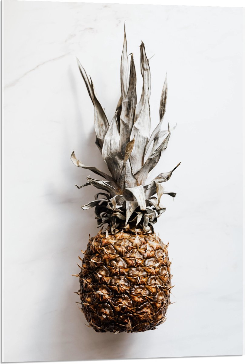 Acrylglas - Ananas op Witte Achtergrond - 60x90 cm Foto op Acrylglas (Wanddecoratie op Acrylaat)