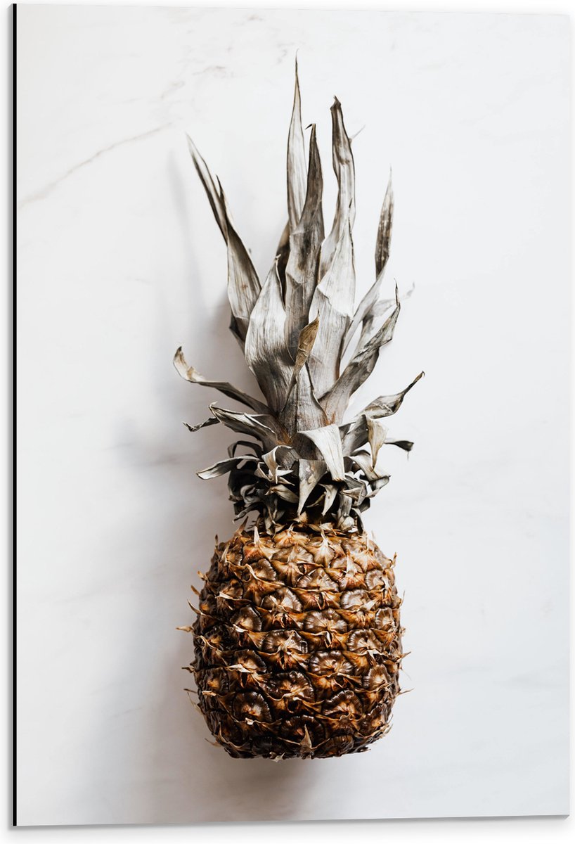 Dibond - Ananas op Witte Achtergrond - 40x60 cm Foto op Aluminium (Met Ophangsysteem)