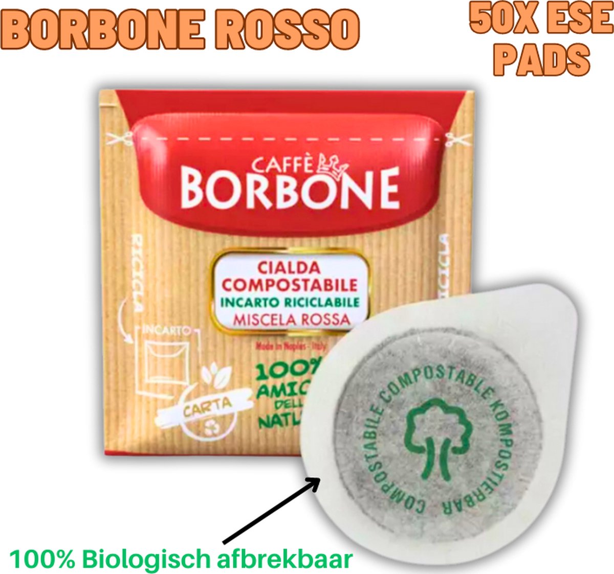 Goedkoopste Caffè Borbone Rossa - ESE Koffiepads - 50 stuks - Composteerbaar / 100 biologisch afbreekbaar