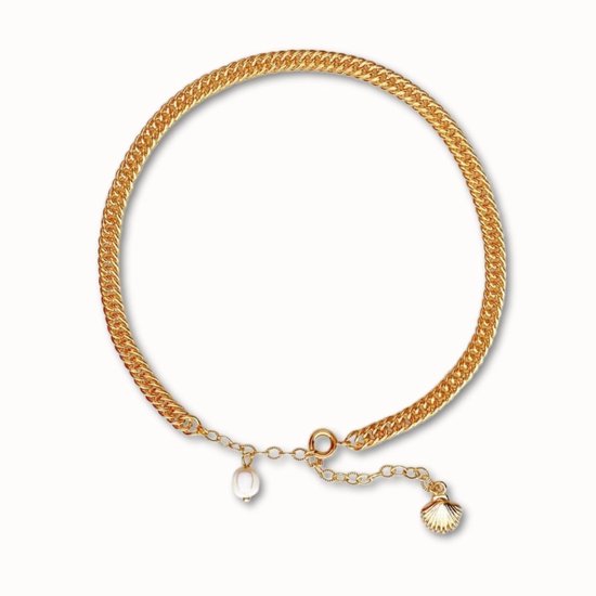 ByNouck Jewelry - Bracelet de Cheville Curb Shell Beige - Bijoux - Bijoux de Cheville Femme - Doré