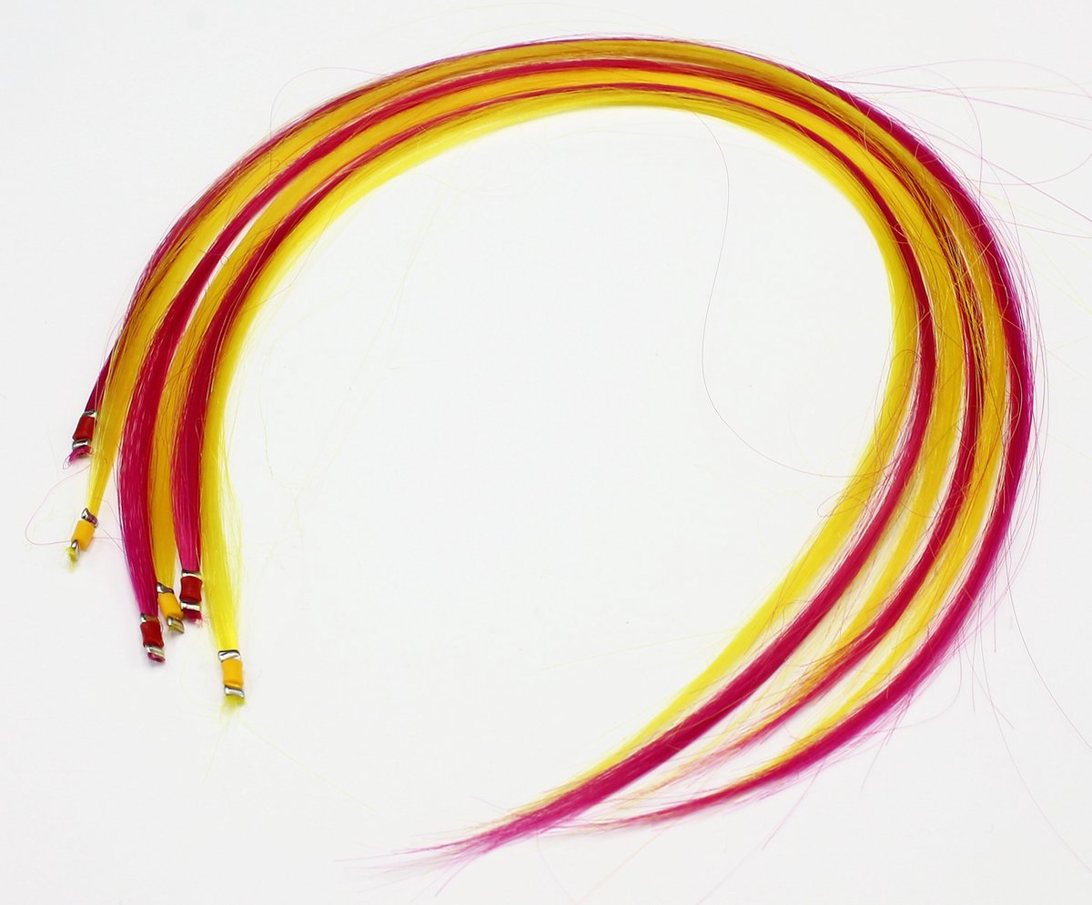 Kinder Funny Color Hair Extensions 3 x magenta en 3 x Oranje 35 cm