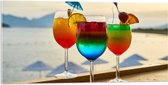 Acrylglas - Kleurrijke Cocktails met Uitzicht op Zee - 100x50 cm Foto op Acrylglas (Wanddecoratie op Acrylaat)