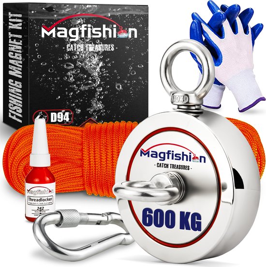 Magfishion Dubbelzijdige Magneetvissen Set - 600 KG - Complete Vismagneet...