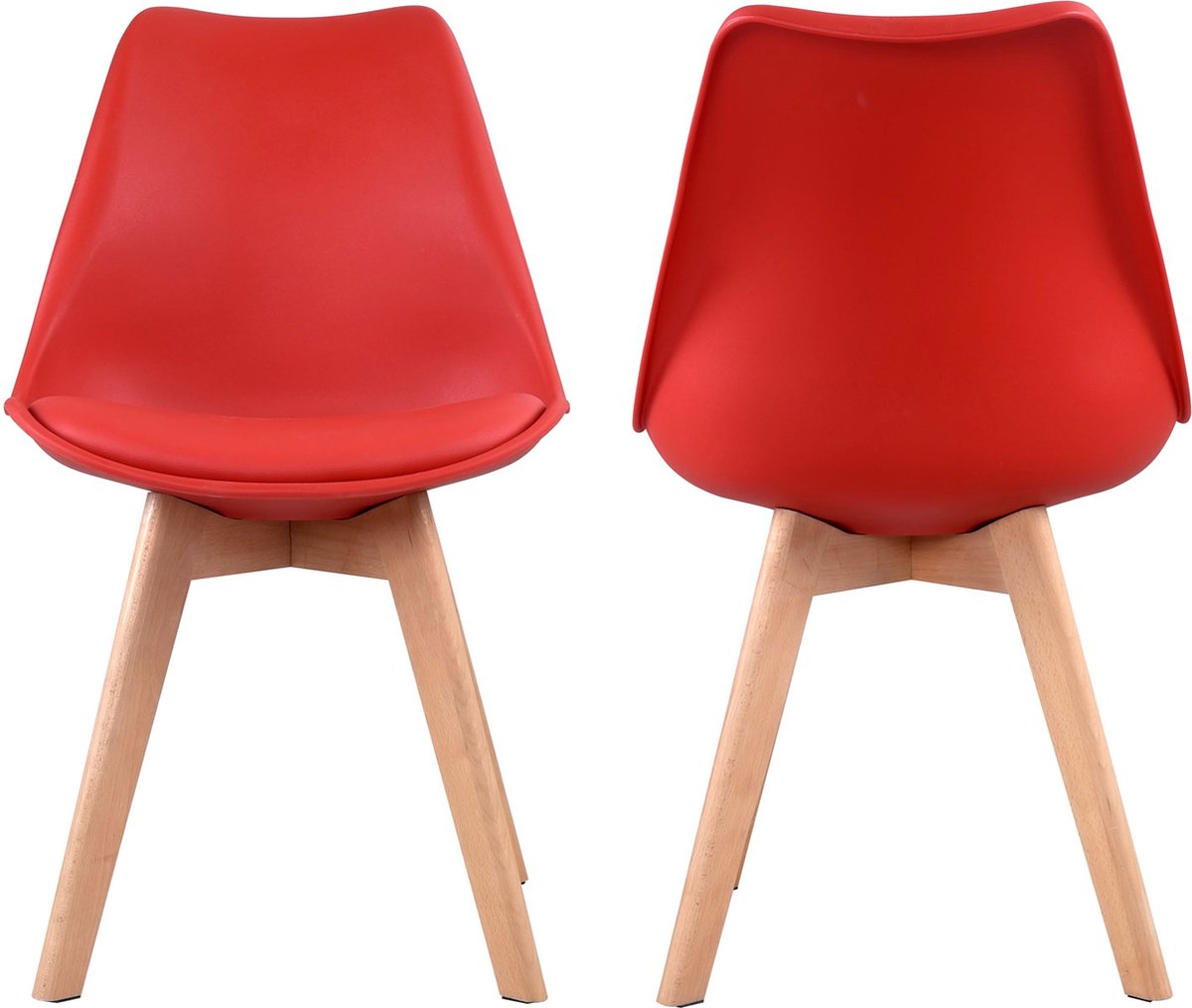 Set van 2 rode NORA Scandinavische stoelen met kussen