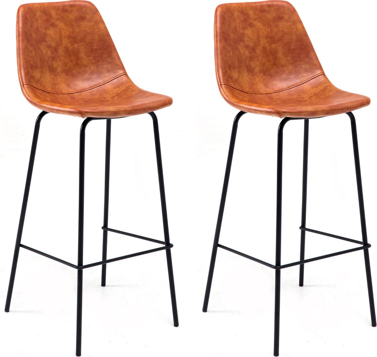 Set van 2 vintage LUCIEN barkrukken cognac - Zithoogte 75cm