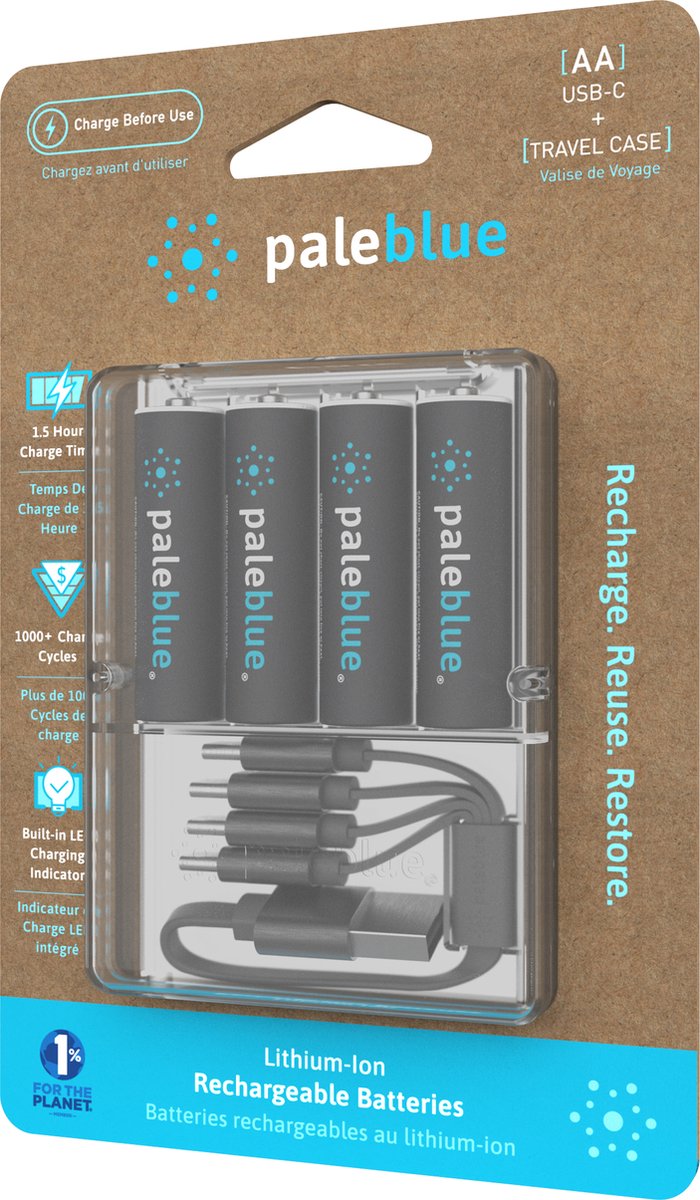 Pale Blue Earth - Piles rechargeables AA USB-C (4x) - Lithium - charge plus  légère