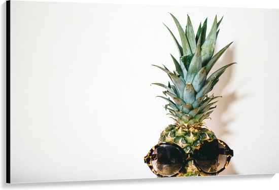 Canvas - Ananas met Zonnebril op - 150x100 cm Foto op Canvas Schilderij (Wanddecoratie op Canvas)
