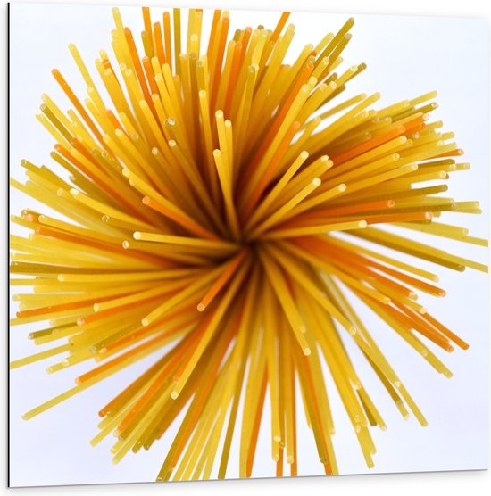 Dibond - Ongekookte Spaghetti - 100x100 cm Foto op Aluminium (Wanddecoratie van metaal)