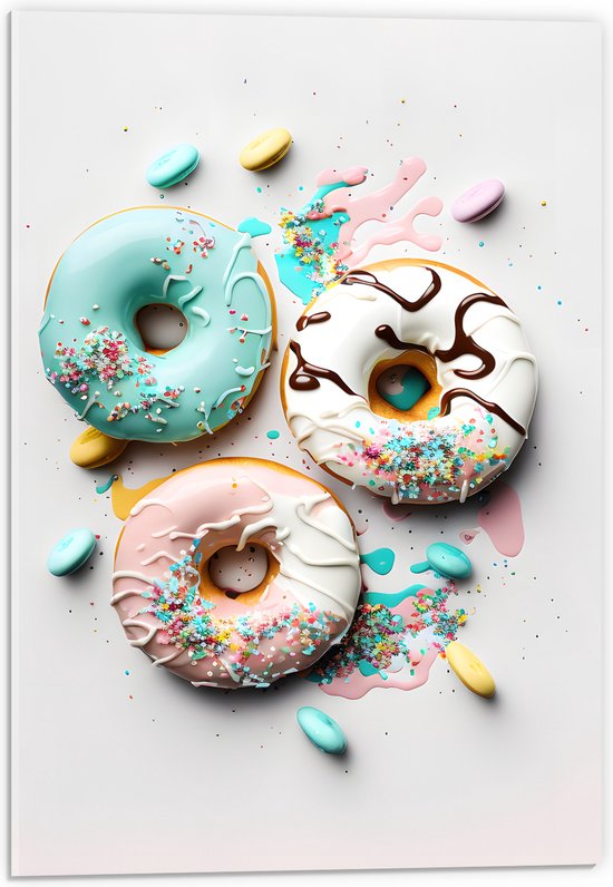 Acrylglas - Donuts met Pastelkleurig Glazuur en Sprinkles - 40x60 cm Foto op Acrylglas (Wanddecoratie op Acrylaat)