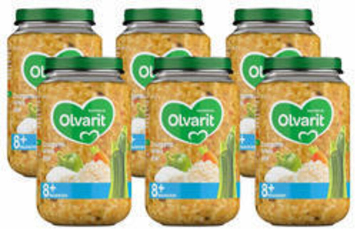 Goedkoopste 6x Olvarit Maaltijd 8 m Courgette, Witvis & Rijst 200 gr