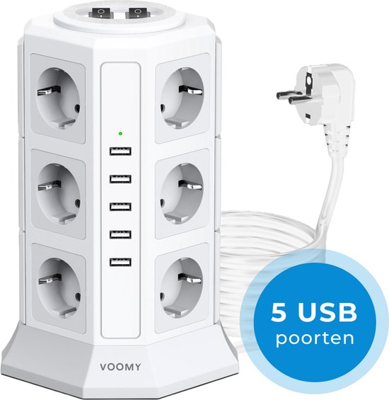 Multiprise Voomy XL avec Interrupteur - 5 Chargeurs USB - 12
