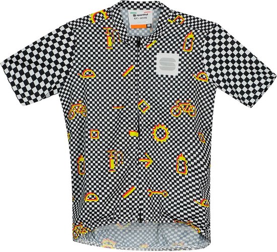 Sportful CHECKMATE KID Fietsshirt Black White Cedar - Unisex - maat 10Y