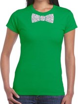 Groen fun t-shirt met vlinderdas in glitter zilver dames 2XL