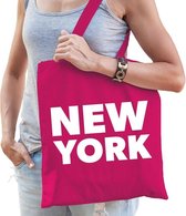 Katoenen USA/wereldstad tasje New York fuchsia roze - 10 liter -  steden cadeautas