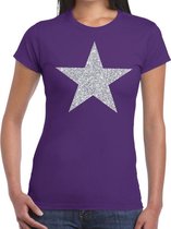 Zilveren ster glitter t-shirt paars dames XL