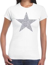 Zilveren ster glitter t-shirt wit dames - shirt glitter ster zilver XXL