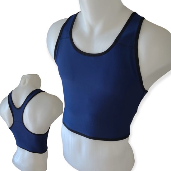 Zwembinder, kort, comfortabel, chest binder, transgender, veilig, BLAUW, XS