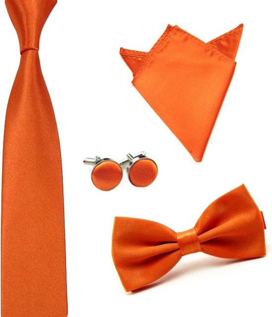 Ensemble cravate de Luxe comprenant un noeud papillon, une pochette et des boutons de manchette - Oranje - Sorprese - noeud - noeud papillon - noeud papillon - pochette - hommes - équipe nationale néerlandaise