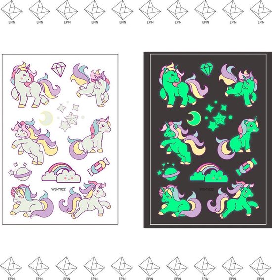 New Age Devi | Plak Tattoos | Tattoo Stickers | Nep-tatoeages | Voor Kinderen | Glow In The Dark | Little Pony's | 1 Vel