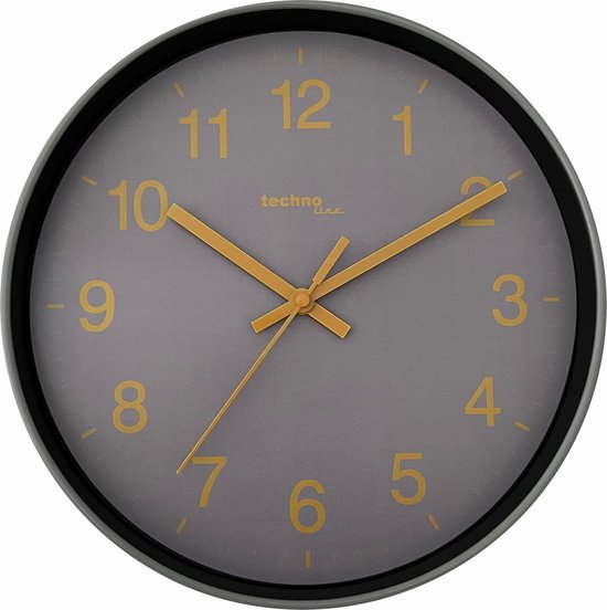 Technoline WT 7525 - Horloge murale - Analogique - Quartz - Rond - Plastique - Quartz - Mouvement silencieux - Grijs - Jaune