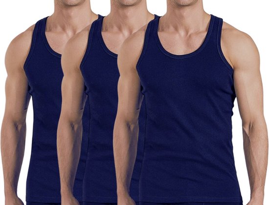 3 stuks onderhemd - SQOTTON® - 100% katoen - Marineblauw - Maat S