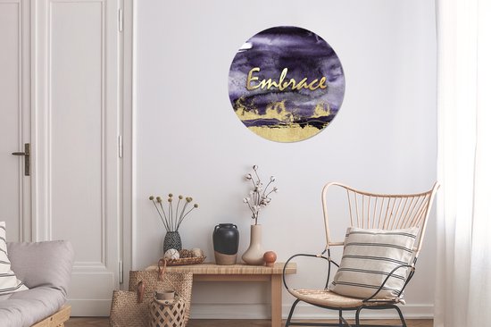 WallCircle - Cercle mural ⌀ 60 - Citation - Peluche - Violet - Goud - Tableaux ronds salon - Assiette murale ronde - Décoration murale cercle - Décoration chambre intérieur - Décoration murale cercle mural - Accessoires de maison