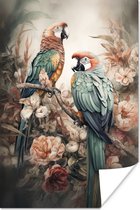 Poster Papegaaien - Vogels - Natuur - Bloemen - 60x90 cm