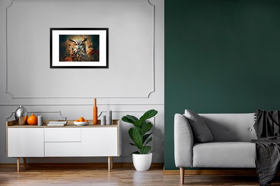 Cadre photo avec affiche - Hibou - Vogel - Fleurs - Plantes - Botanique - 60x40 cm - Cadre pour affiche